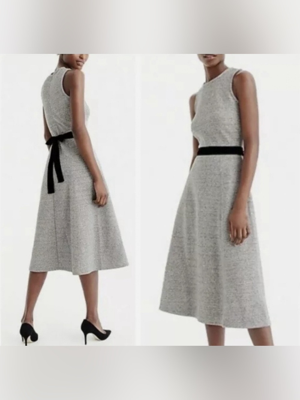 J.Crew A-line midi dress and a contrasting black velvet waist tie size 2 NWT